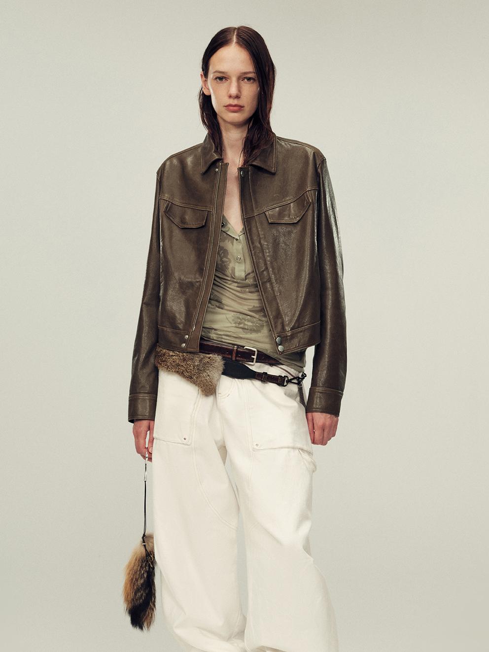 Women's imported first - layer suede sheepskin short autumn leather jacket - variant_title