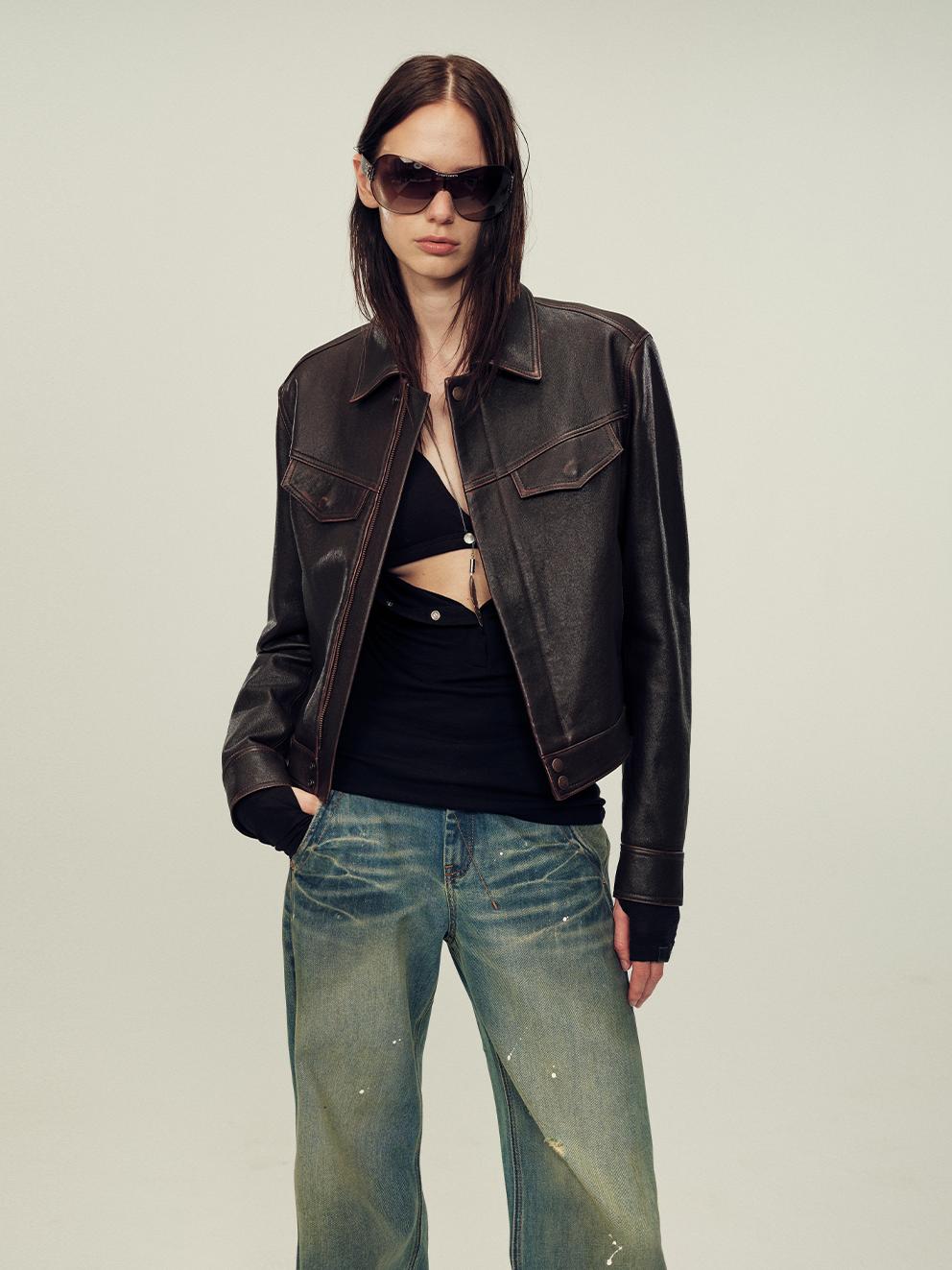 Women's imported first - layer suede sheepskin short autumn leather jacket - variant_title