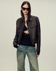 Women's imported first - layer suede sheepskin short autumn leather jacket - variant_title