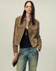 Women's imported first-layer suede sheepskin short autumn leather jacket