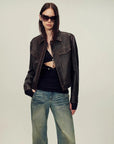 Women's imported first-layer suede sheepskin short autumn leather jacket