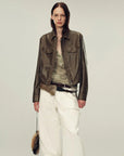 Women's imported first-layer suede sheepskin short autumn leather jacket
