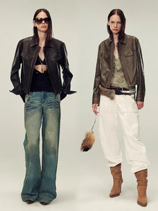 Women's imported suede sheepskin short leather jacket back view