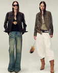 Women's imported first-layer suede sheepskin short autumn leather jacket