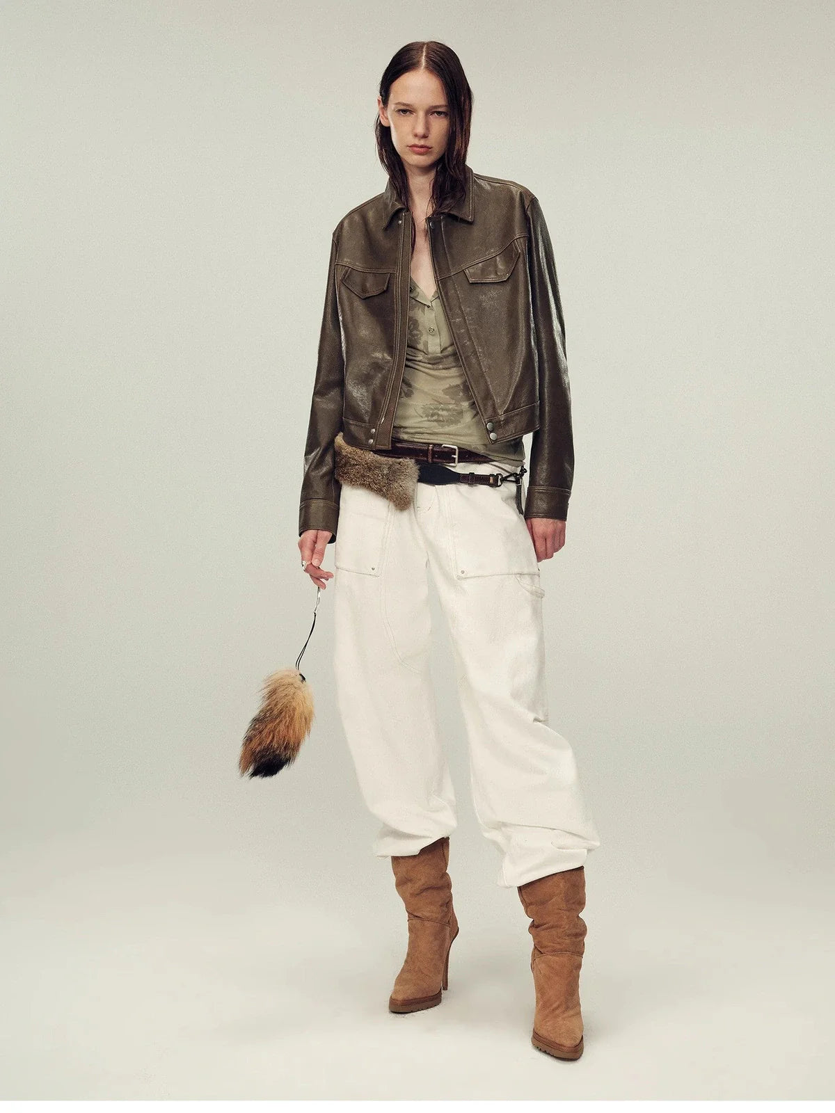 Women's imported first-layer suede sheepskin short autumn leather jacket