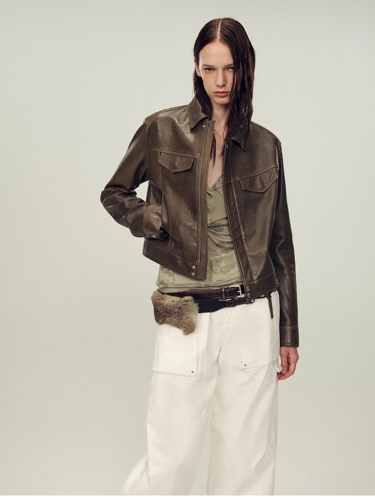 Women's imported first-layer suede sheepskin short autumn leather jacket