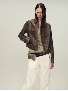 Women's imported suede sheepskin short leather jacket size guide
