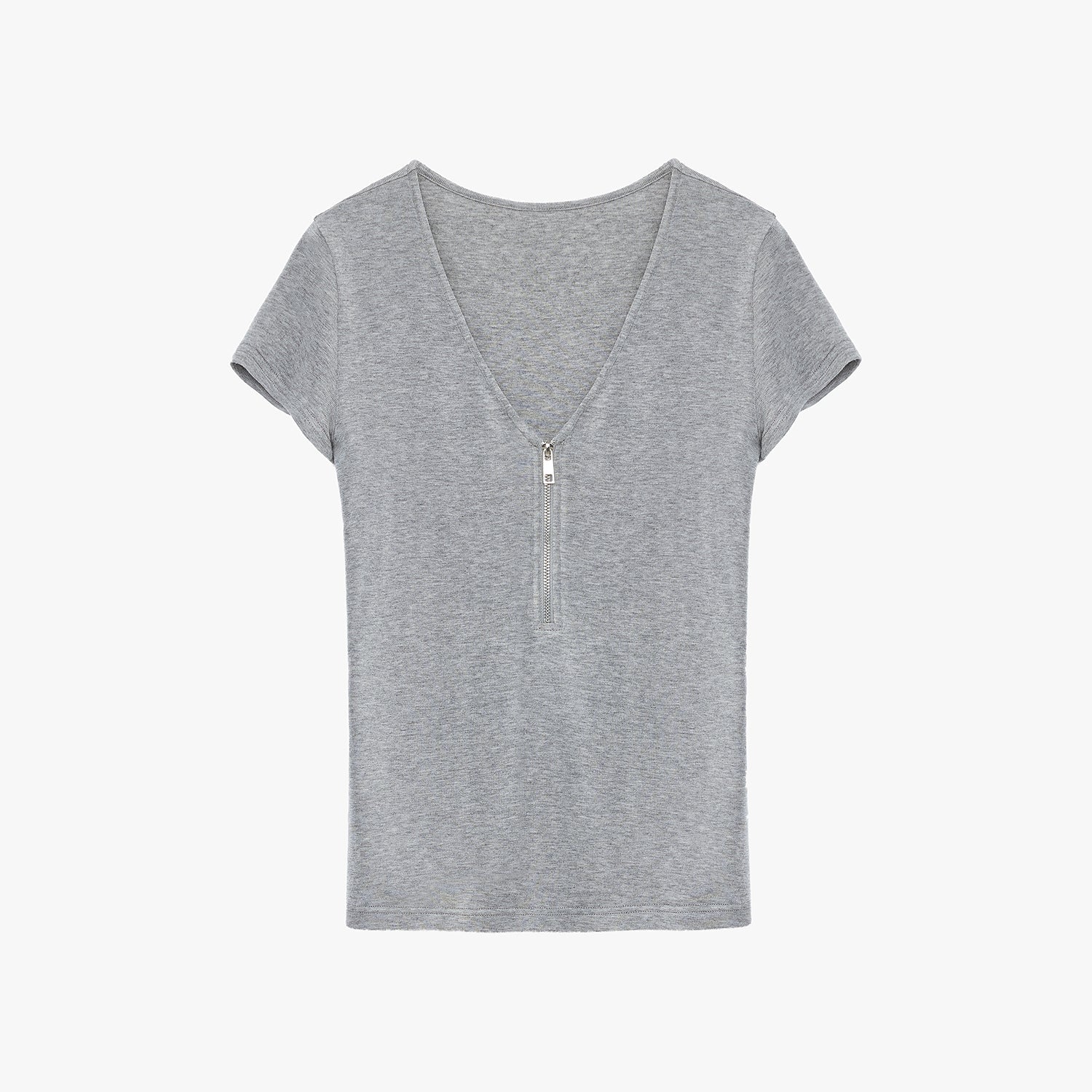 Women's Loose Australian Wool Tencel Deep V - neck Zipper Short Sleeve Tops T-shirt"Tunic Blouses Simple Color Silent Film" - variant_title