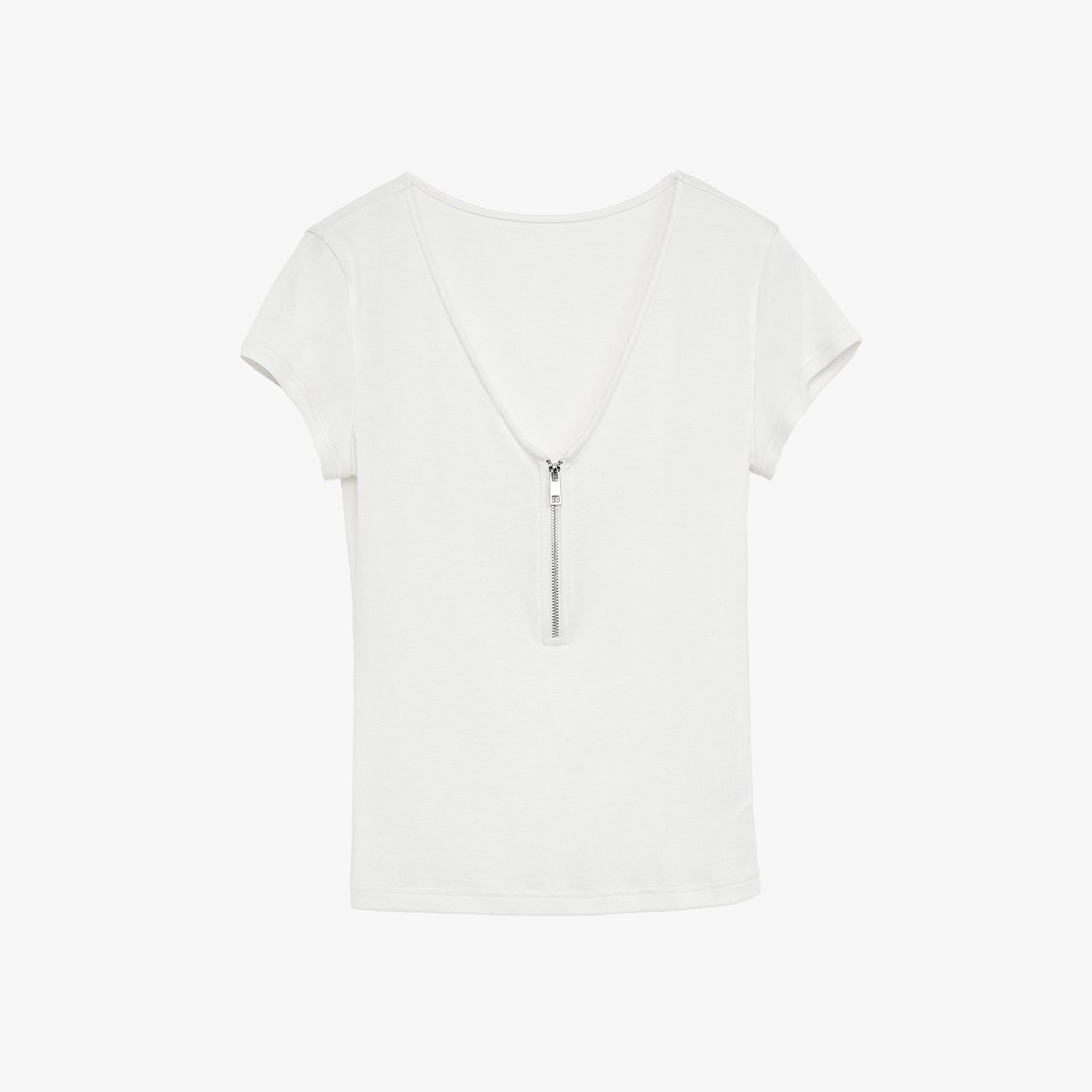 Women's Loose Australian Wool Tencel Deep V - neck Zipper Short Sleeve Tops T-shirt"Tunic Blouses Simple Color Silent Film" - variant_title