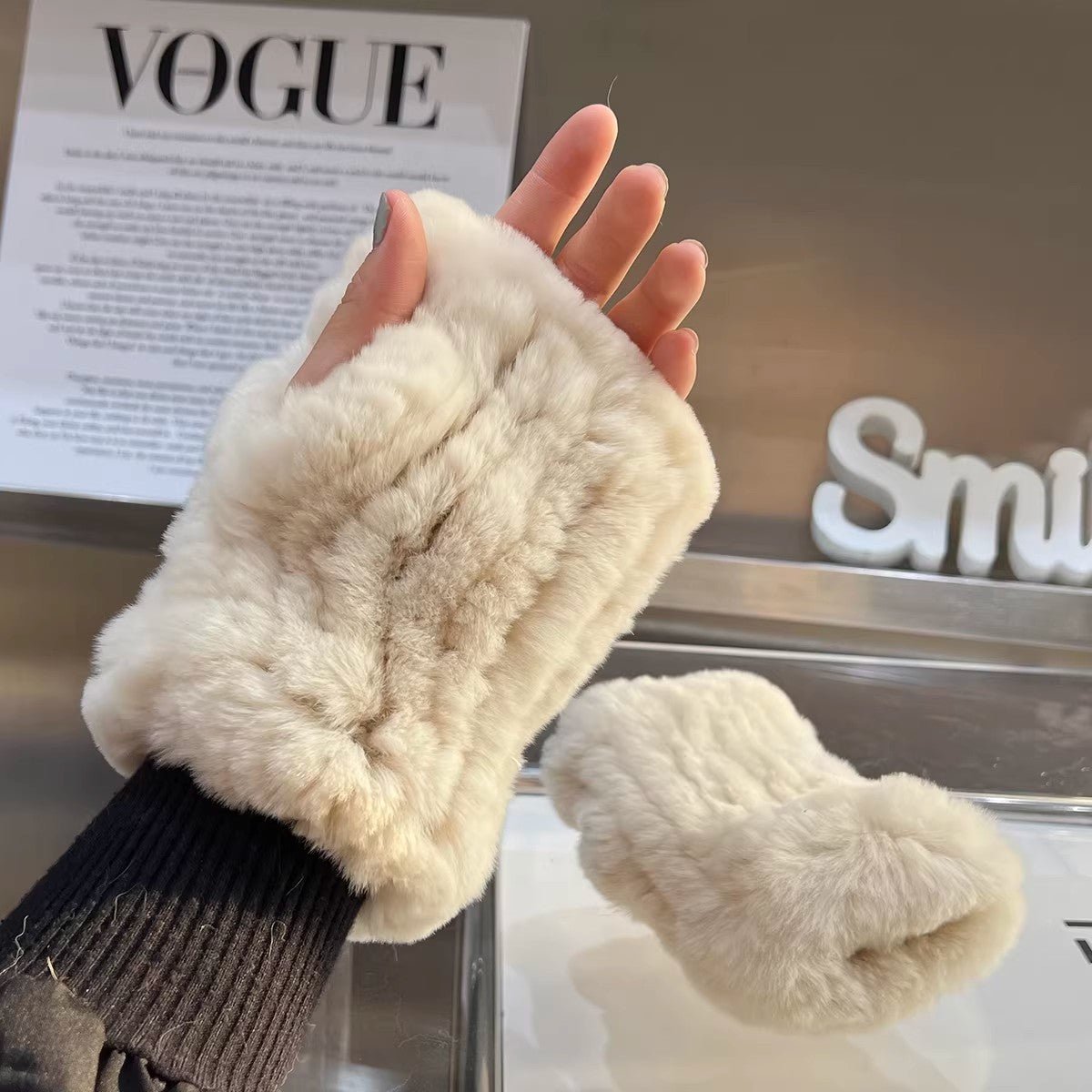 Women's Rex Rabbit Fur Fingerless Gloves Winter - Phone & Typing Friendly - variant_title