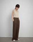 Women's white straight casual wide waist drape floor - length wide leg pants - variant_title