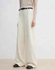 Women's white straight casual wide waist drape floor - length wide leg pants - variant_title