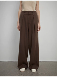 Women's white straight casual wide waist drape floor - length wide leg pants - variant_title