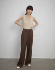 Women's white straight casual wide waist drape floor - length wide leg pants - variant_title