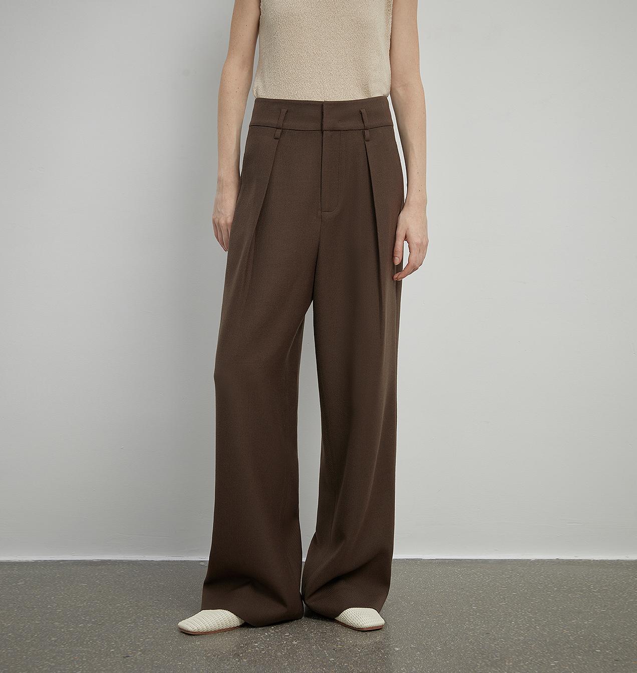 Women's white straight casual wide waist drape floor - length wide leg pants - variant_title