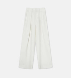 Women's white straight casual wide waist drape floor - length wide leg pants - variant_title
