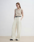 Women's white straight casual wide waist drape floor - length wide leg pants - variant_title