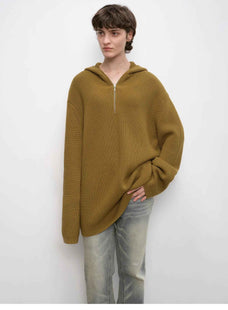 Women's zipper round neck wool hoodie oversized sweater Boyfriend Fit cozy long sleeve,"Autumn Ticket" - variant_title