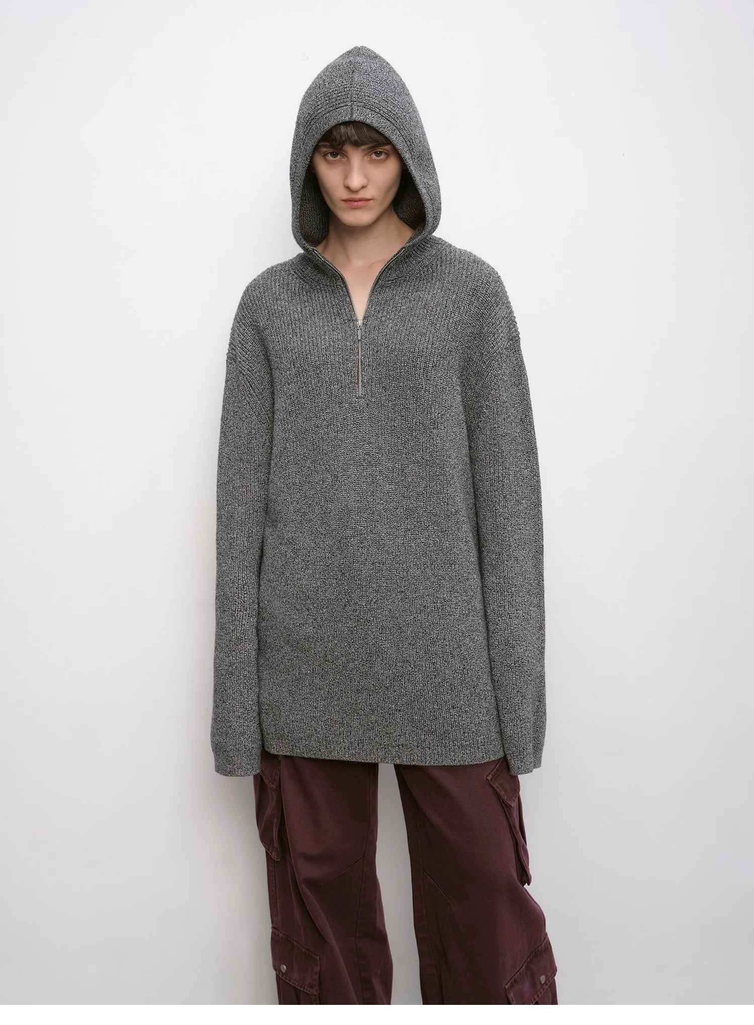 Women's zipper round neck wool hoodie oversized sweater Boyfriend Fit cozy long sleeve,"Autumn Ticket" - variant_title