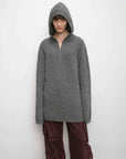 Women's zipper round neck wool hoodie oversized sweater Boyfriend Fit cozy long sleeve,"Autumn Ticket" - variant_title