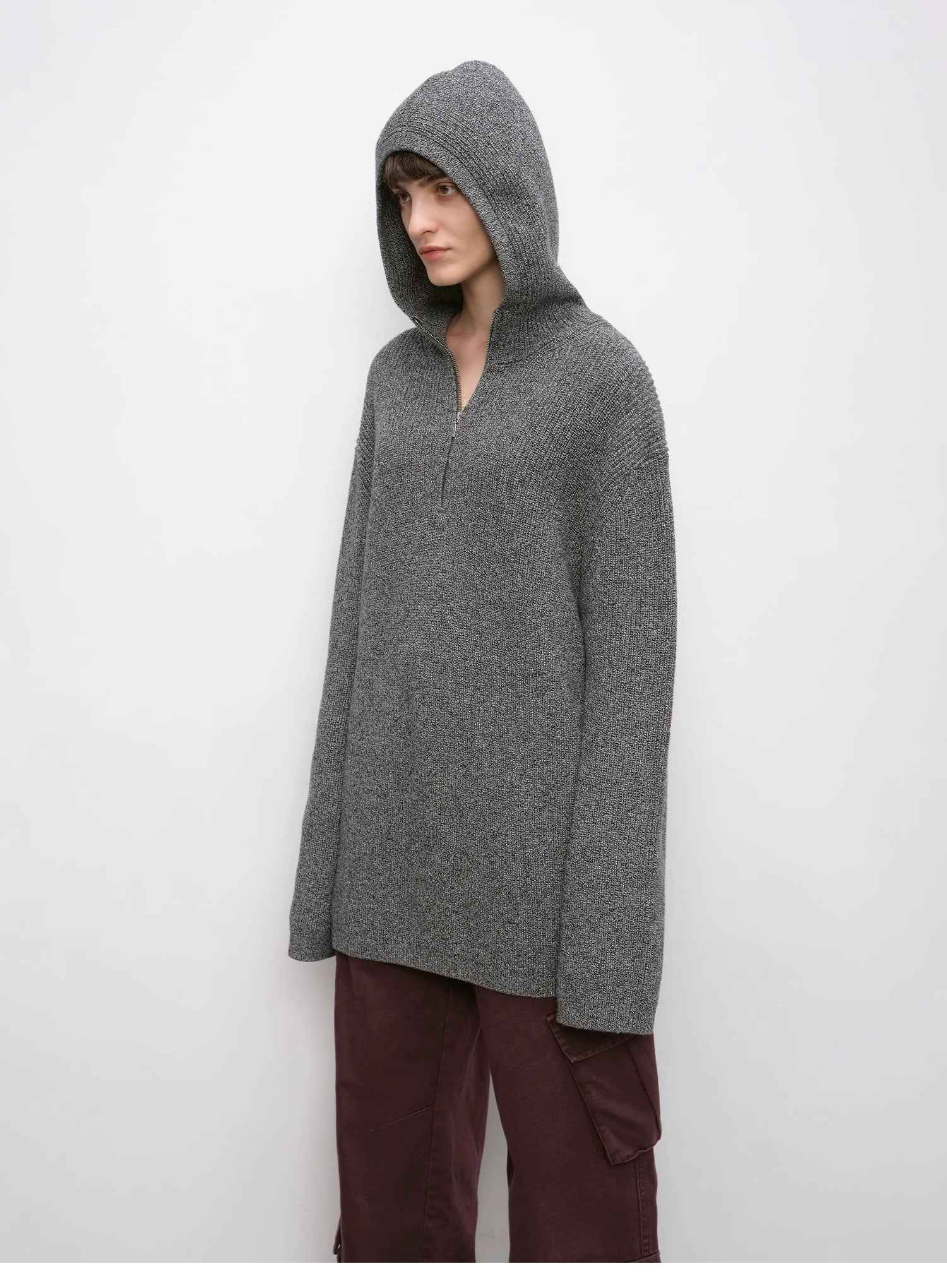 Women's zipper round neck wool hoodie oversized sweater Boyfriend Fit cozy long sleeve,"Autumn Ticket" - variant_title