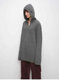Women's zipper round neck wool hoodie oversized sweater Boyfriend Fit cozy long sleeve,"Autumn Ticket" - variant_title