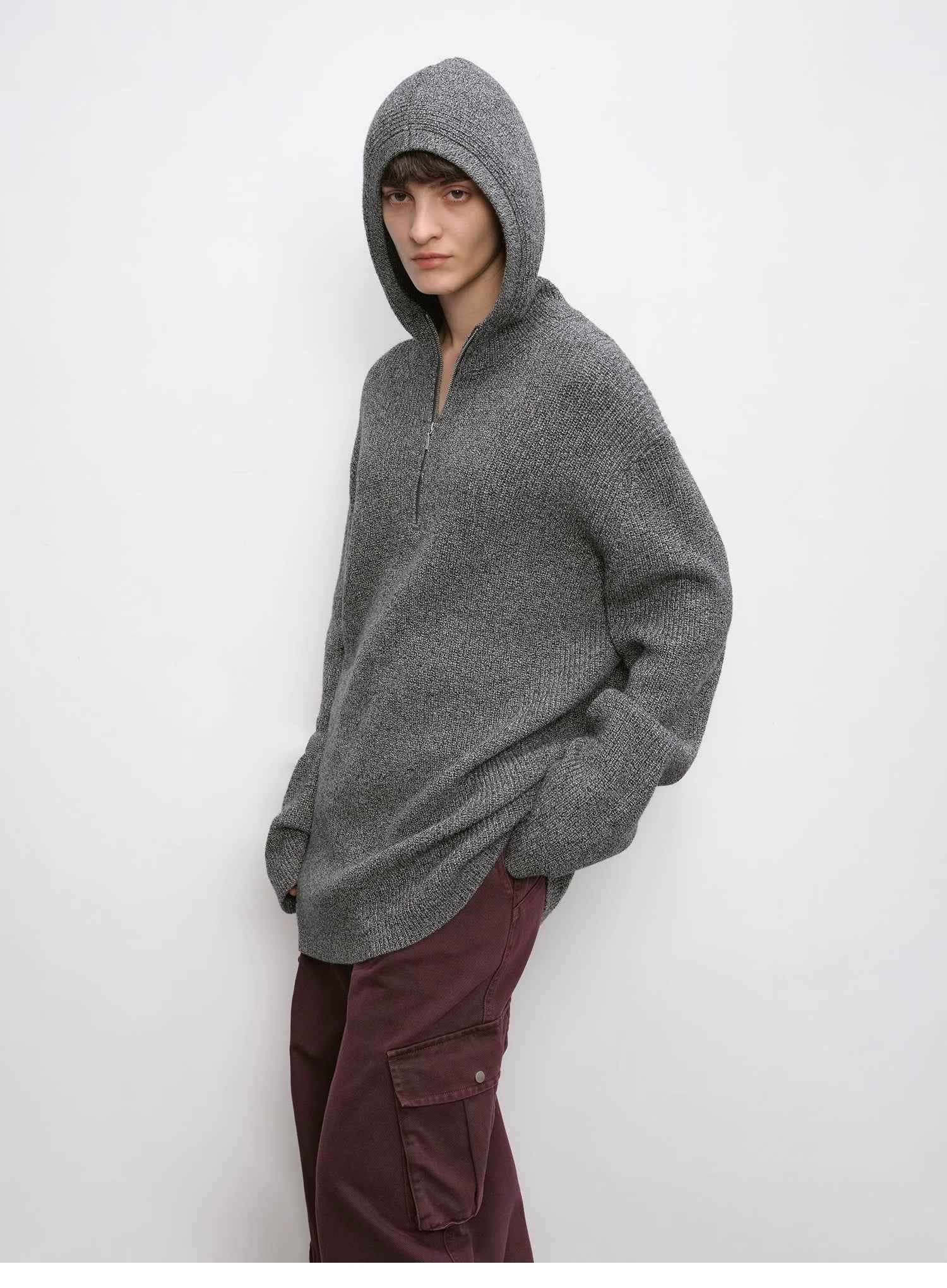 Women's zipper round neck wool hoodie oversized sweater Boyfriend Fit cozy long sleeve,"Autumn Ticket" - variant_title