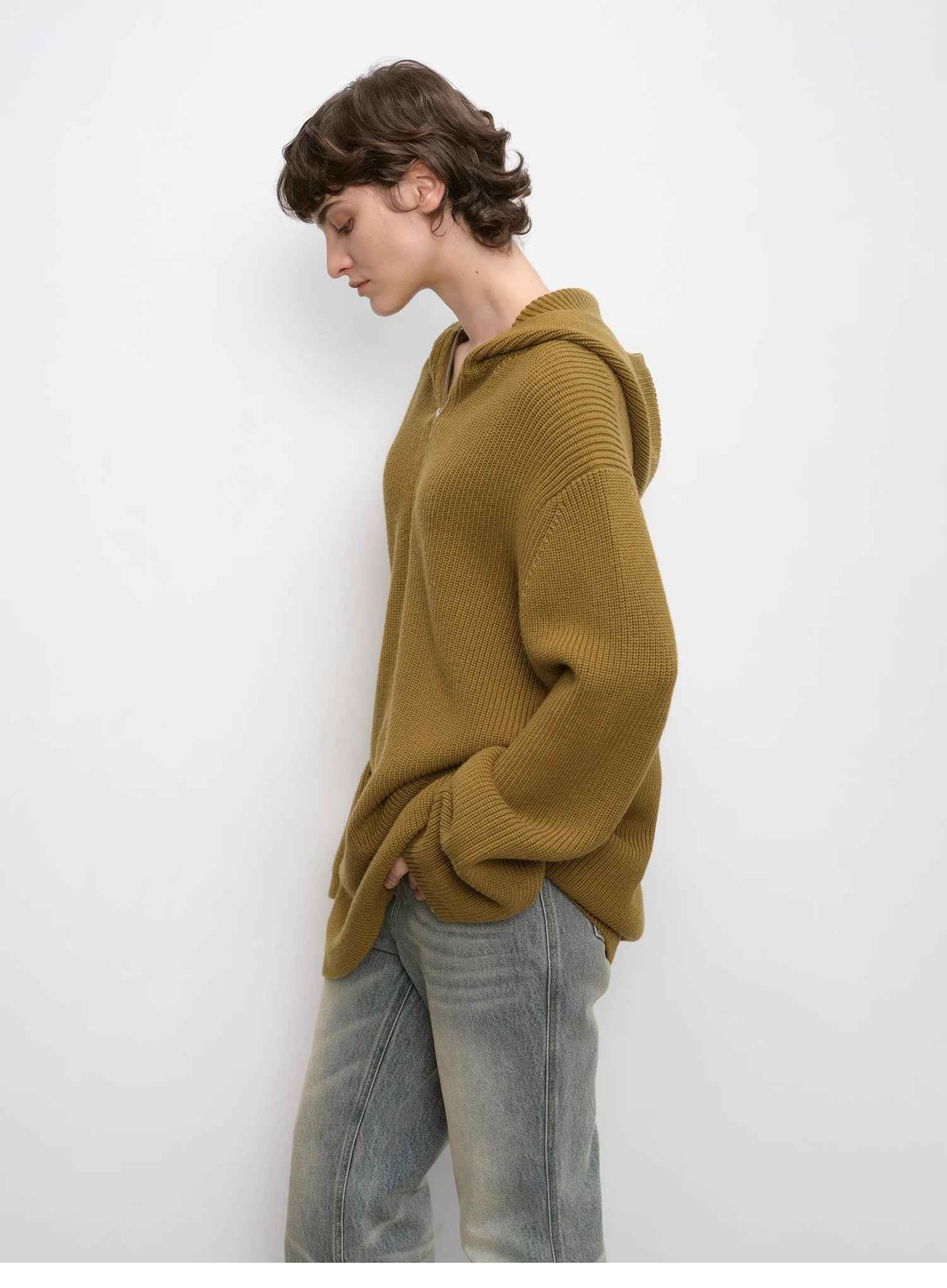 Women's zipper round neck wool hoodie oversized sweater Boyfriend Fit cozy long sleeve,"Autumn Ticket" - variant_title