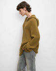Women's zipper round neck wool hoodie oversized sweater Boyfriend Fit cozy long sleeve,"Autumn Ticket" - variant_title
