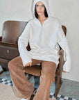 Women's zipper round neck wool hoodie oversized sweater Boyfriend Fit cozy long sleeve,"Autumn Ticket" - variant_title