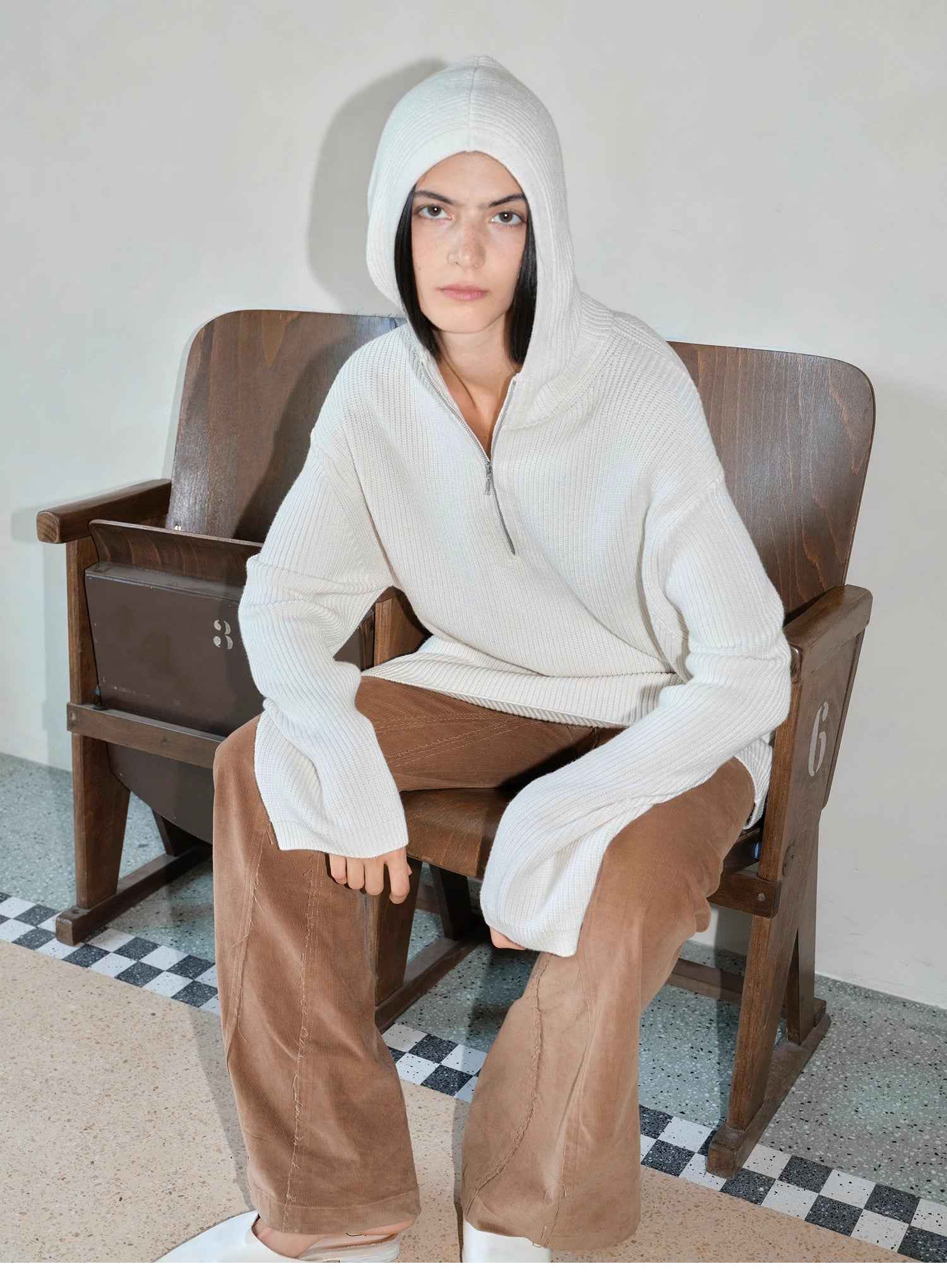 Women's zipper round neck wool hoodie oversized sweater Boyfriend Fit cozy long sleeve,"Autumn Ticket" - variant_title