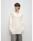 Women's zipper round neck wool hoodie oversized sweater Boyfriend Fit cozy long sleeve,"Autumn Ticket" - variant_title