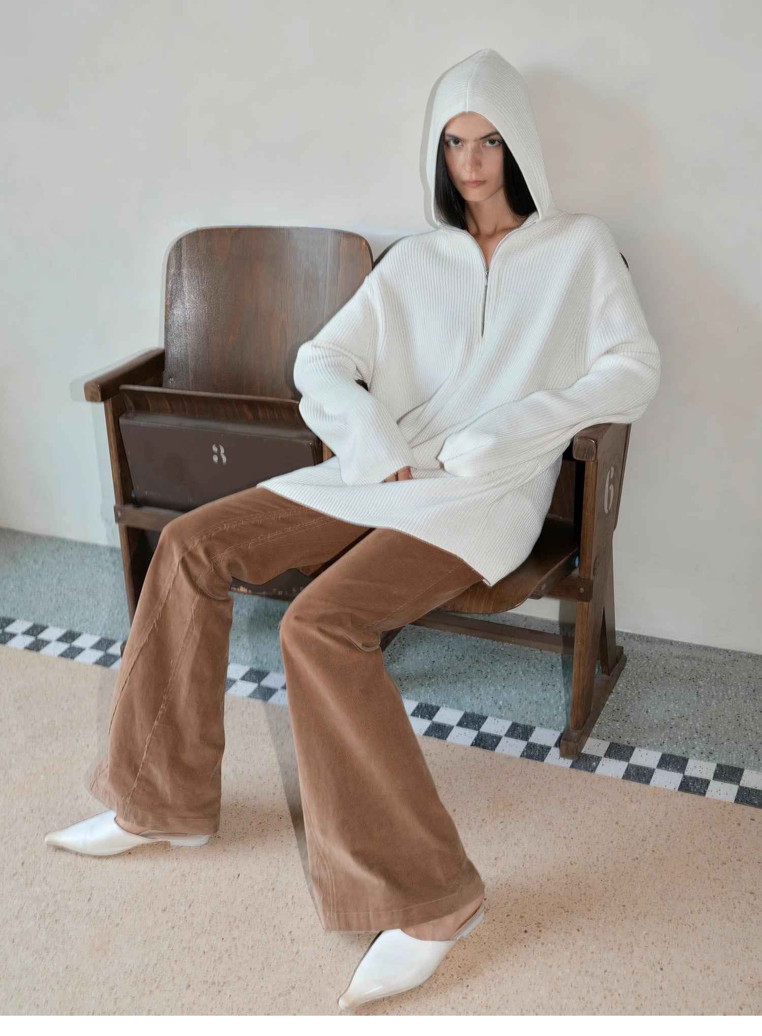 Women's zipper round neck wool hoodie oversized sweater Boyfriend Fit cozy long sleeve,"Autumn Ticket" - variant_title