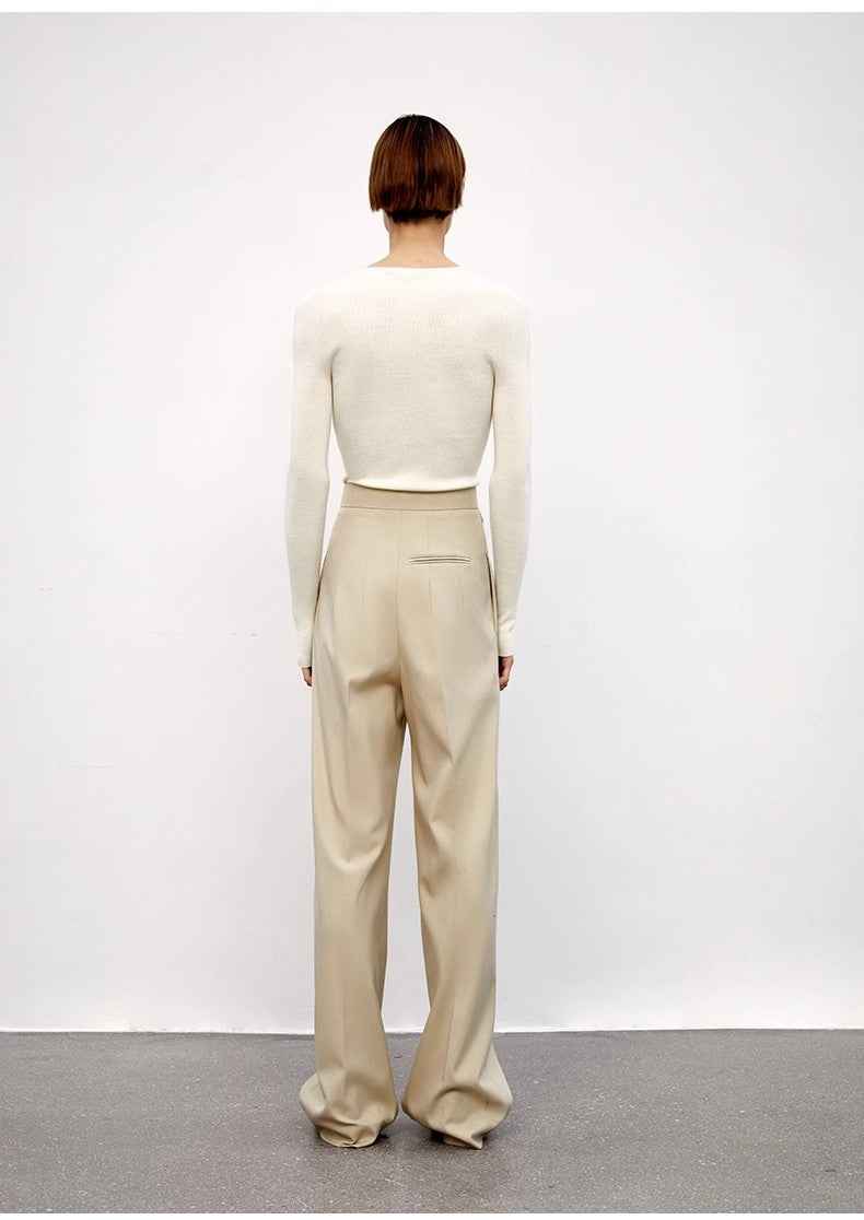 Wool Blend High - Waisted Slimming Suit Pants for Women - variant_title