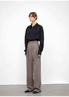 Wool Blend High - Waisted Slimming Suit Pants for Women - variant_title