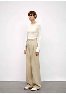 Wool Blend High - Waisted Slimming Suit Pants for Women - variant_title