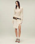 Wool blended texture velvet jacquard oblique shoulder knitted bottoming shirt for women in autumn "Morning Mist White" - variant_title