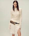 Wool blended texture velvet jacquard oblique shoulder knitted bottoming shirt for women in autumn "Morning Mist White" - variant_title