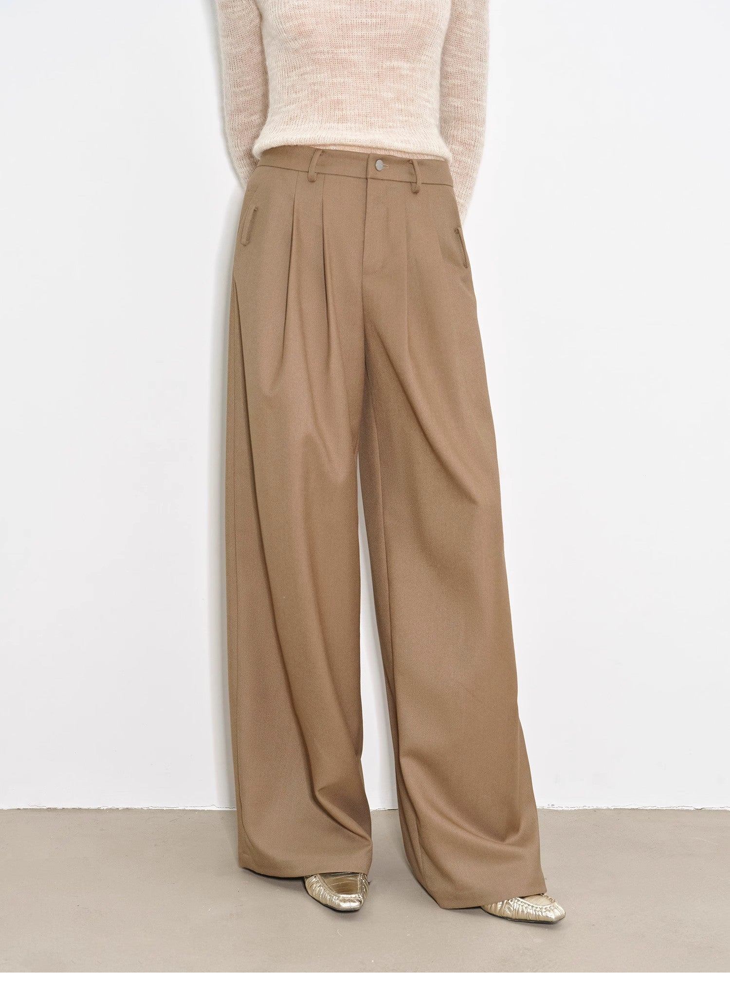 "Workplace Ladies" Fashionable drapey single pleat skinny wide - leg mid - low waist casual pants for women - variant_title