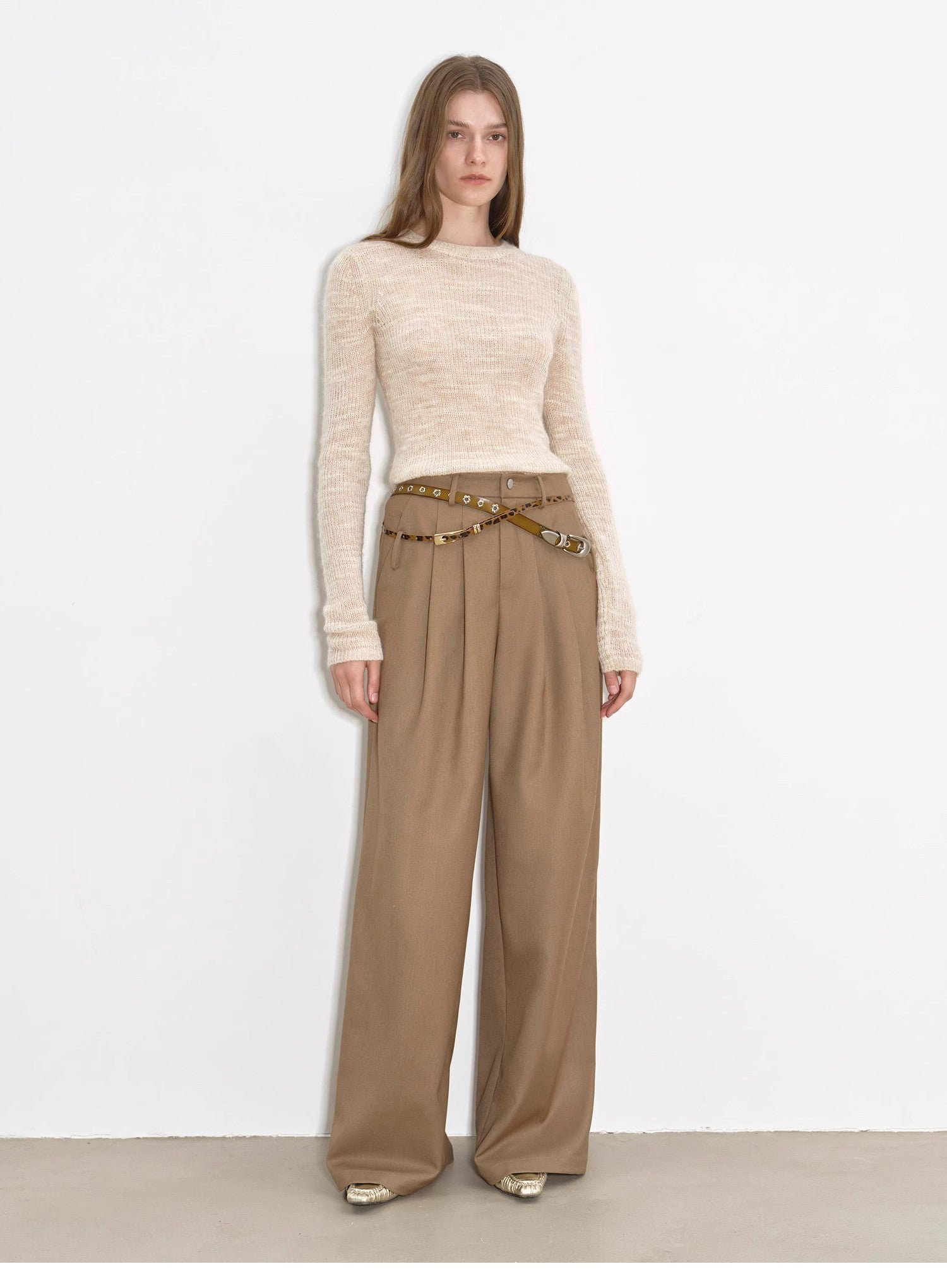 "Workplace Ladies" Fashionable drapey single pleat skinny wide - leg mid - low waist casual pants for women - variant_title