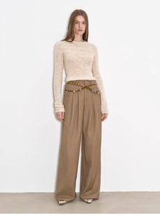 "Workplace Ladies" Fashionable drapey single pleat skinny wide - leg mid - low waist casual pants for women - variant_title