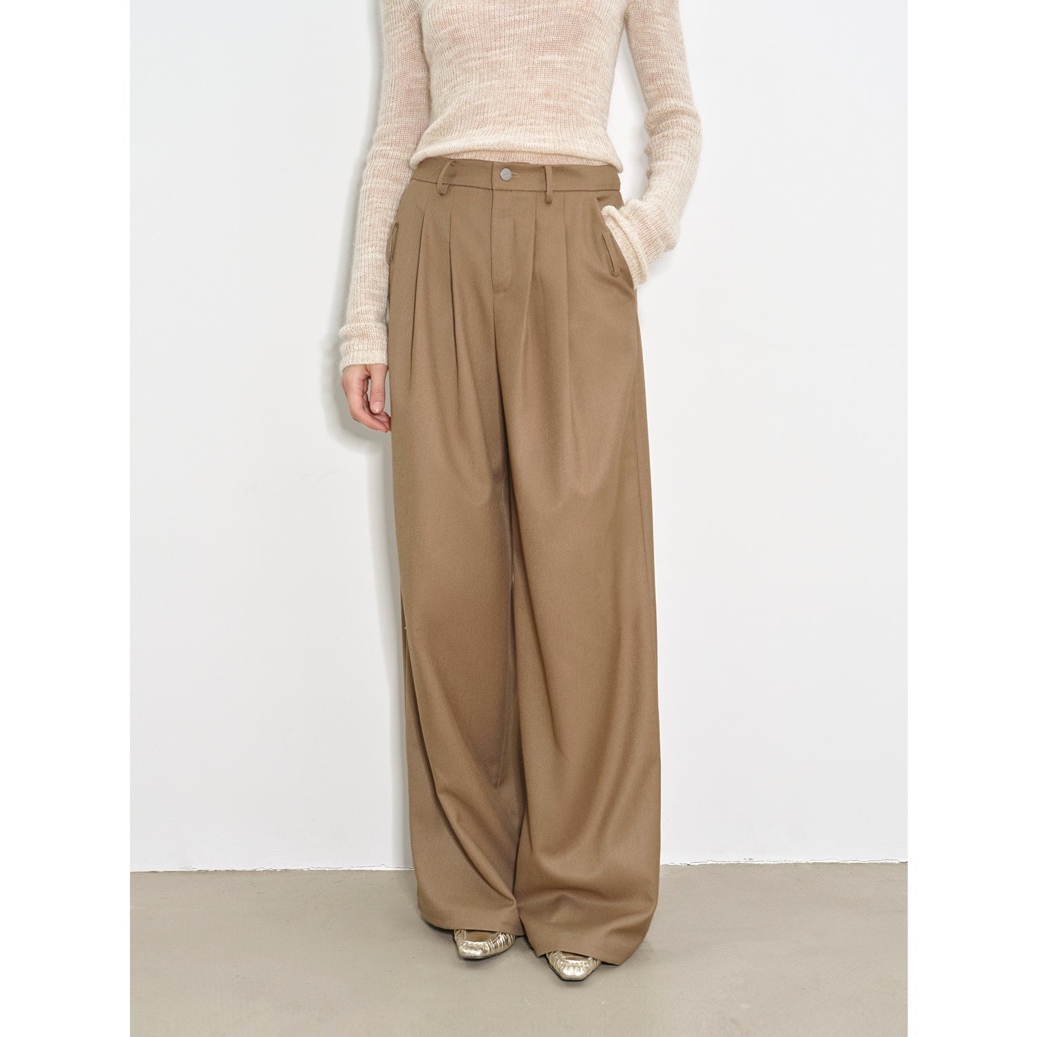 "Workplace Ladies" Fashionable drapey single pleat skinny wide - leg mid - low waist casual pants for women - variant_title