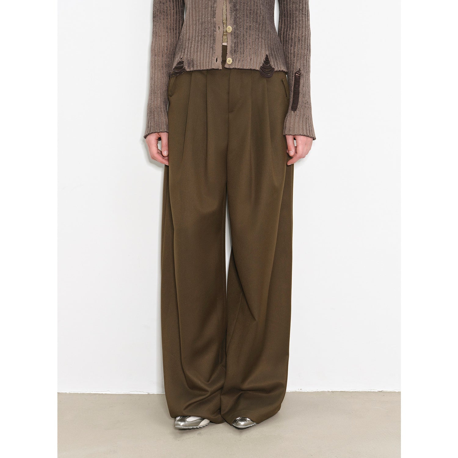 "Workplace Ladies" Fashionable drapey single pleat skinny wide - leg mid - low waist casual pants for women - variant_title