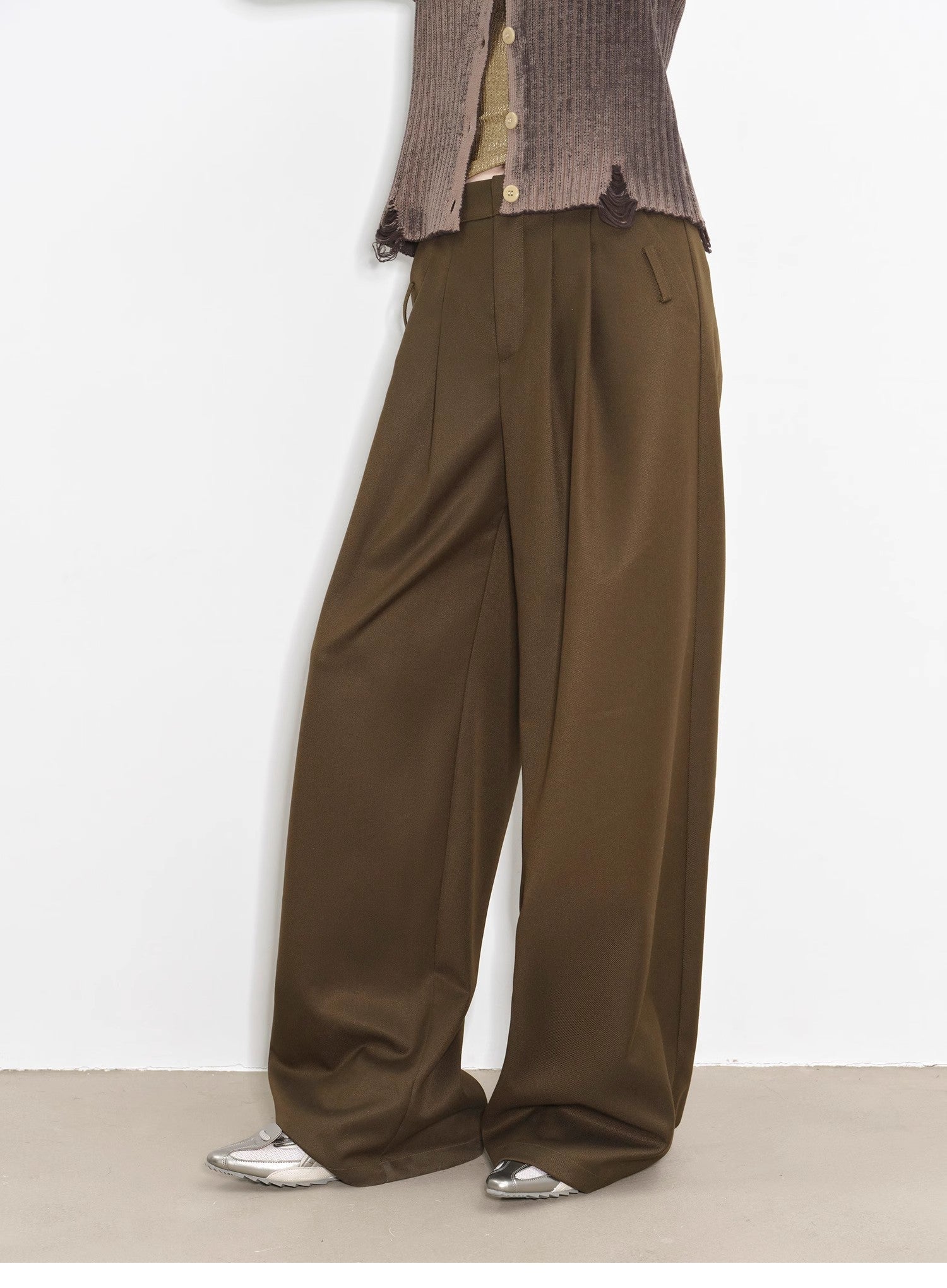 "Workplace Ladies" Fashionable drapey single pleat skinny wide - leg mid - low waist casual pants for women - variant_title