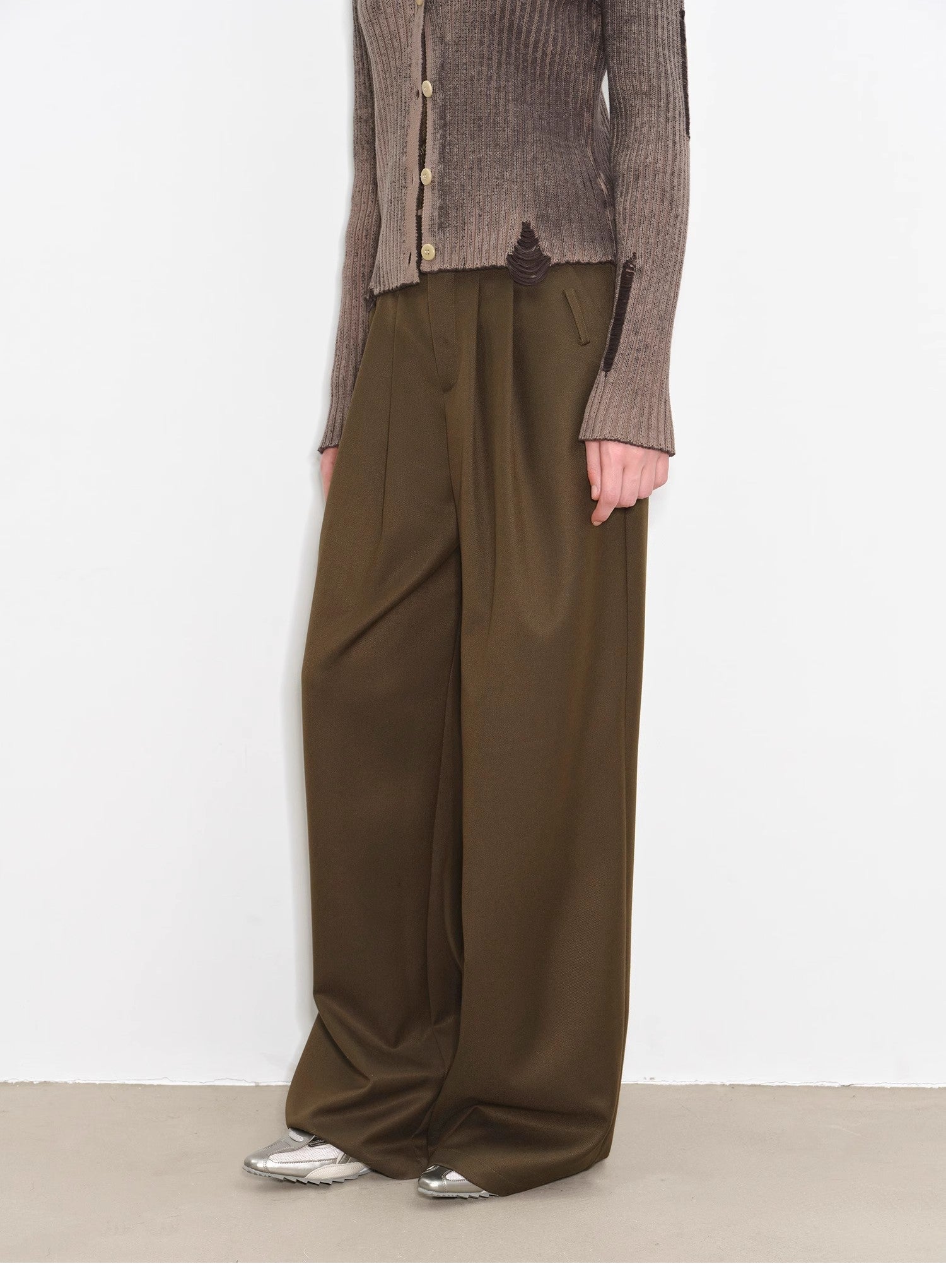 "Workplace Ladies" Fashionable drapey single pleat skinny wide - leg mid - low waist casual pants for women - variant_title