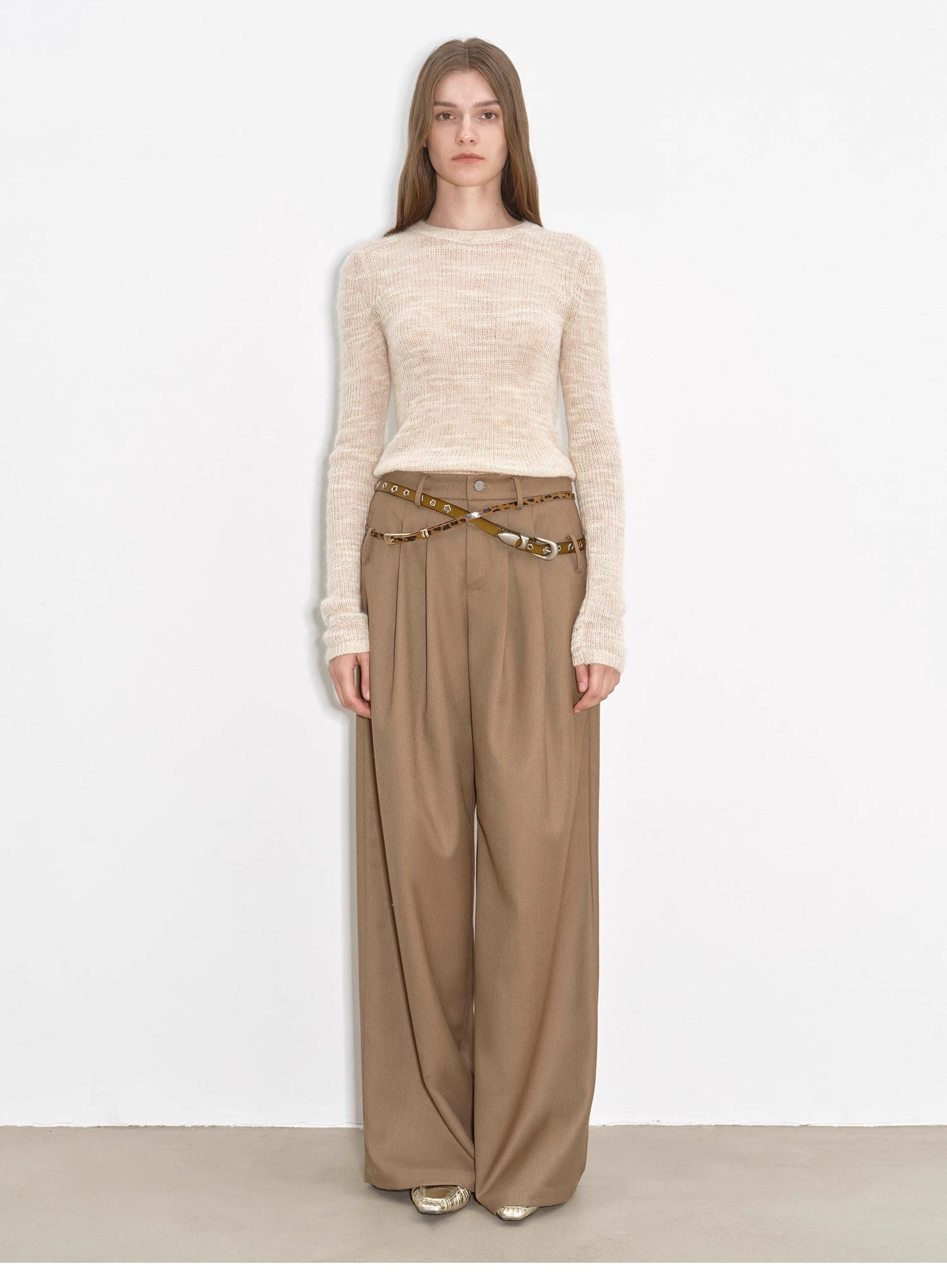 "Workplace Ladies" Fashionable drapey single pleat skinny wide - leg mid - low waist casual pants for women - variant_title
