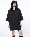 Black paneled pullover shirt side view