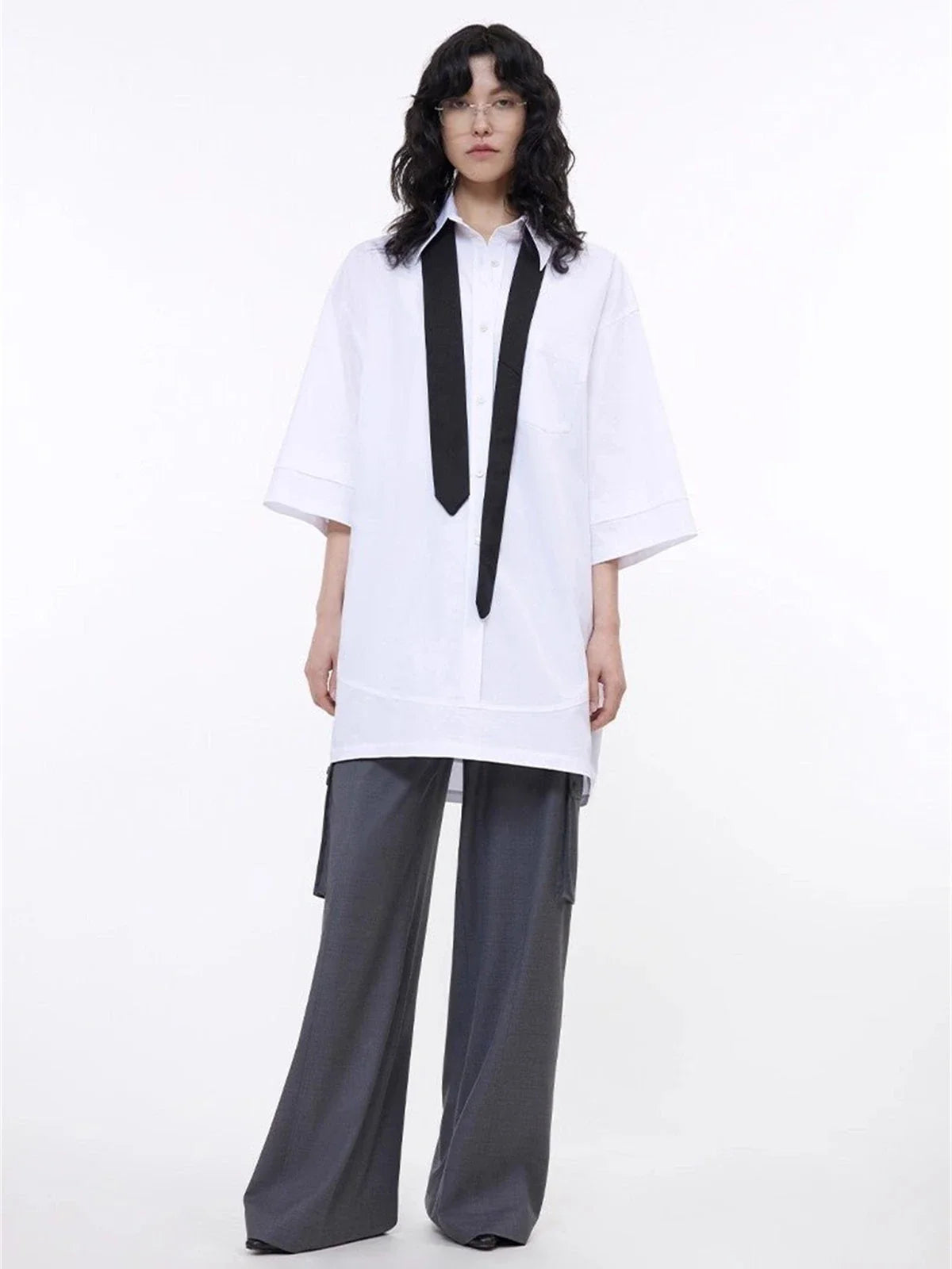 Green rice white pullover shirt styled with tie