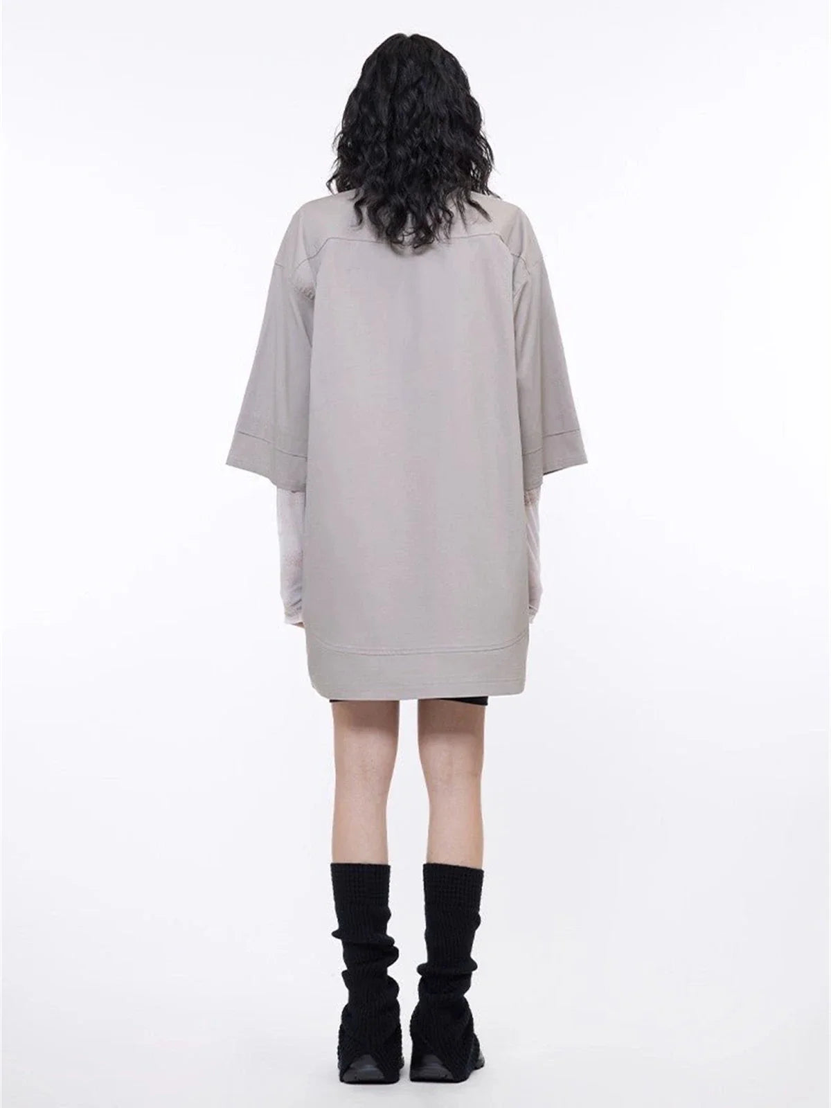 Khaki paneled pullover shirt back view