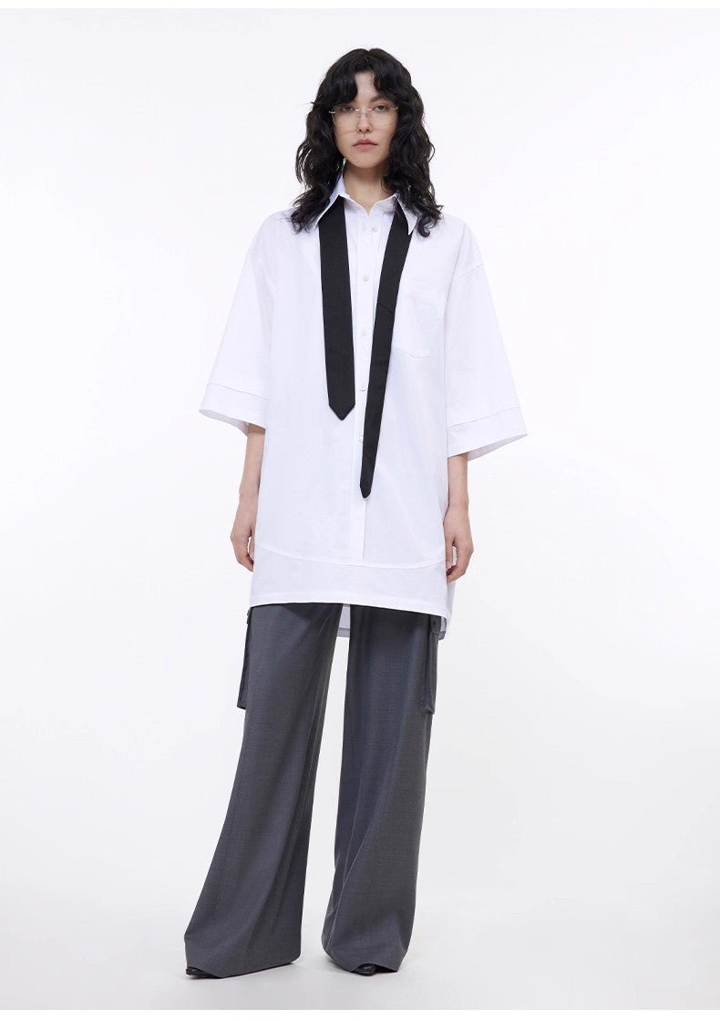 Workplace Siren Style College Style Silhouette Splicing Fashion Design Pullover Shirt - variant_title